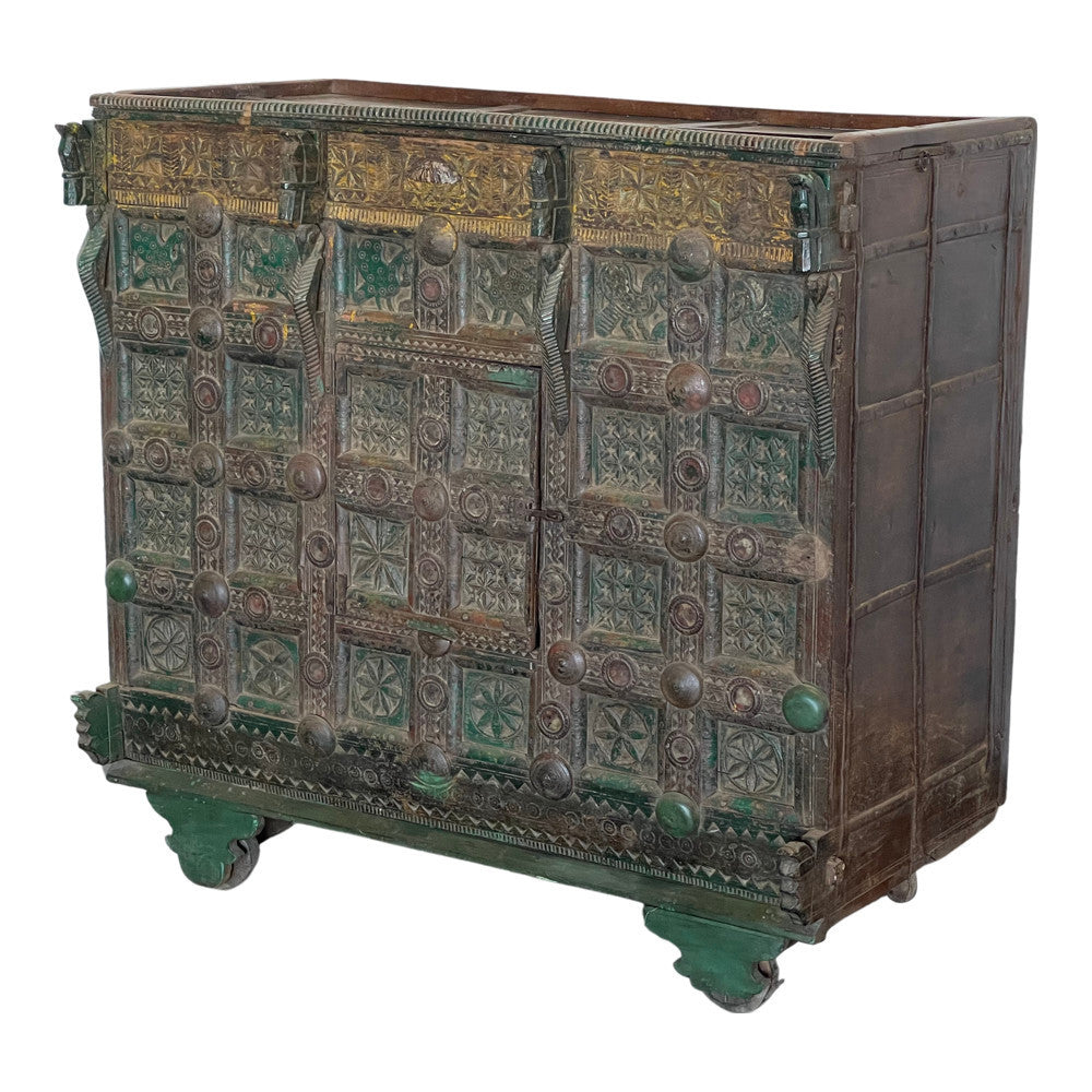 Carved Vintage Indian Dowry Chest - Berbere Imports