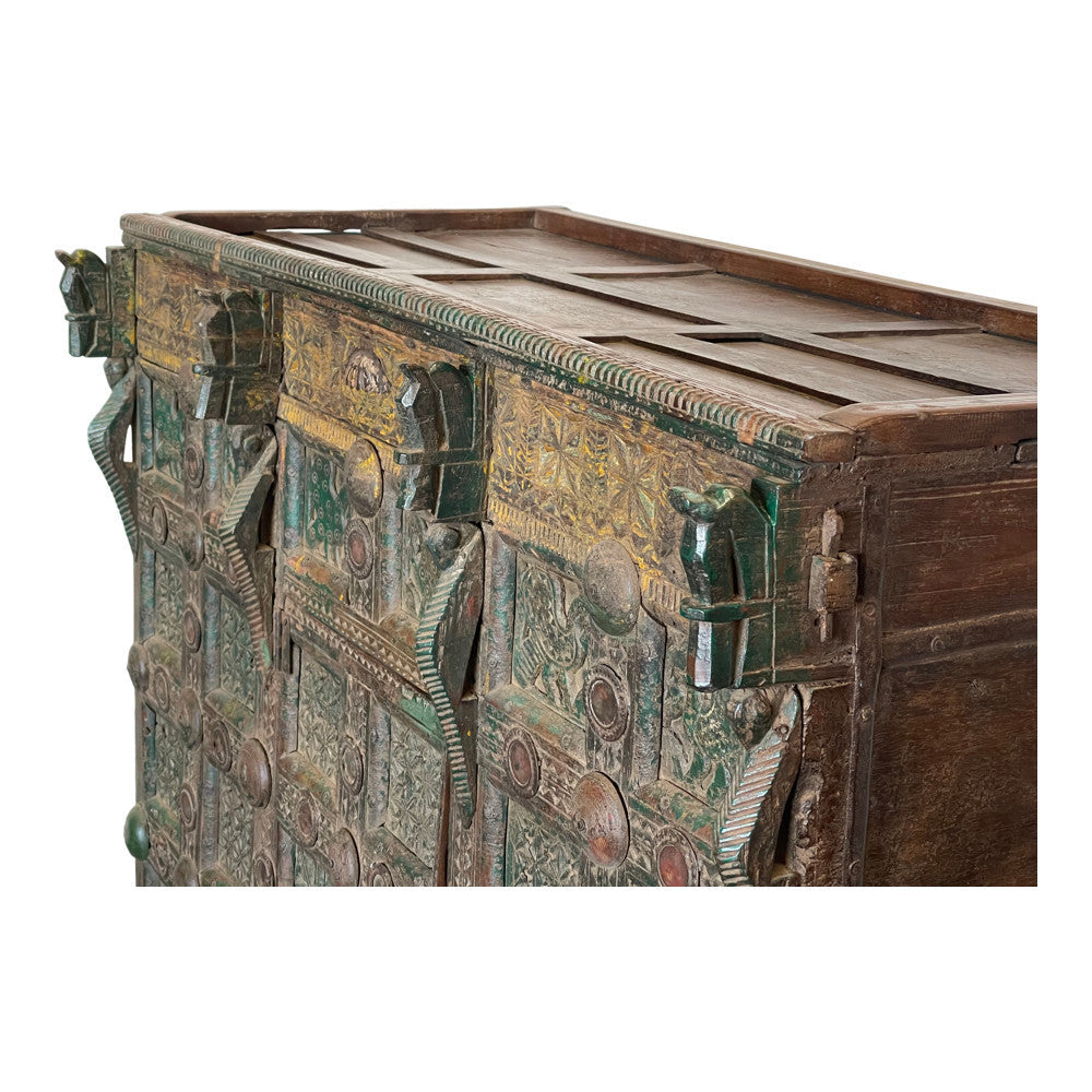 Carved Vintage Indian Dowry Chest - Berbere Imports