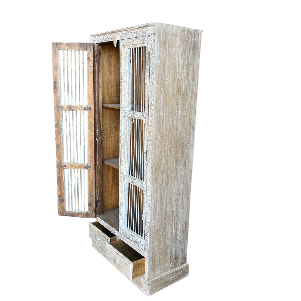 Tall Carved Wooden Cabinet - Berbere Imports