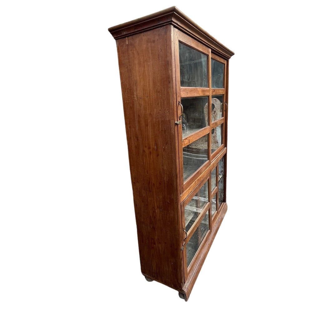 Vintage Wood And Glass Cabinet With Sliding Doors - Berbere Imports