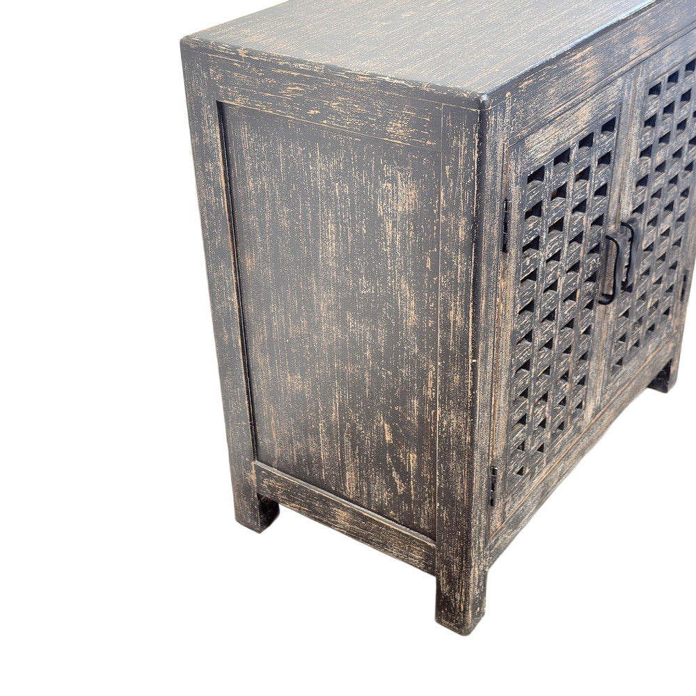 2-Door Wooden Distressed Black Cabinet - Berbere Imports