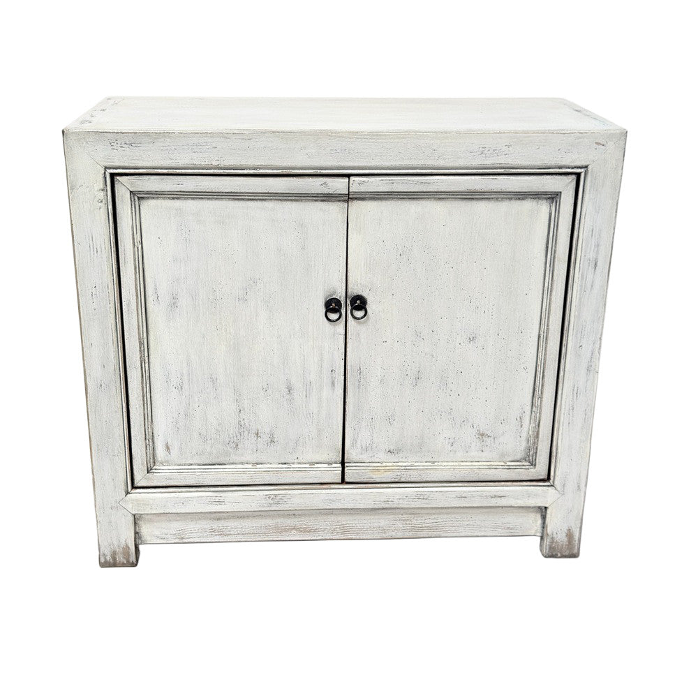 2-Door Wooden Distressed White Cabinet - Berbere Imports