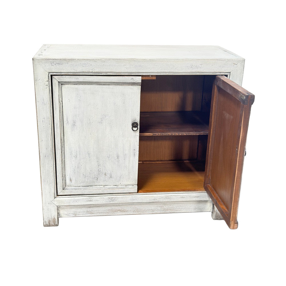 2-Door Wooden Distressed White Cabinet - Berbere Imports
