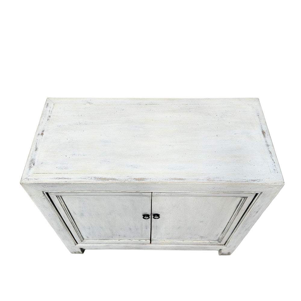 2-Door Wooden Distressed White Cabinet - Berbere Imports