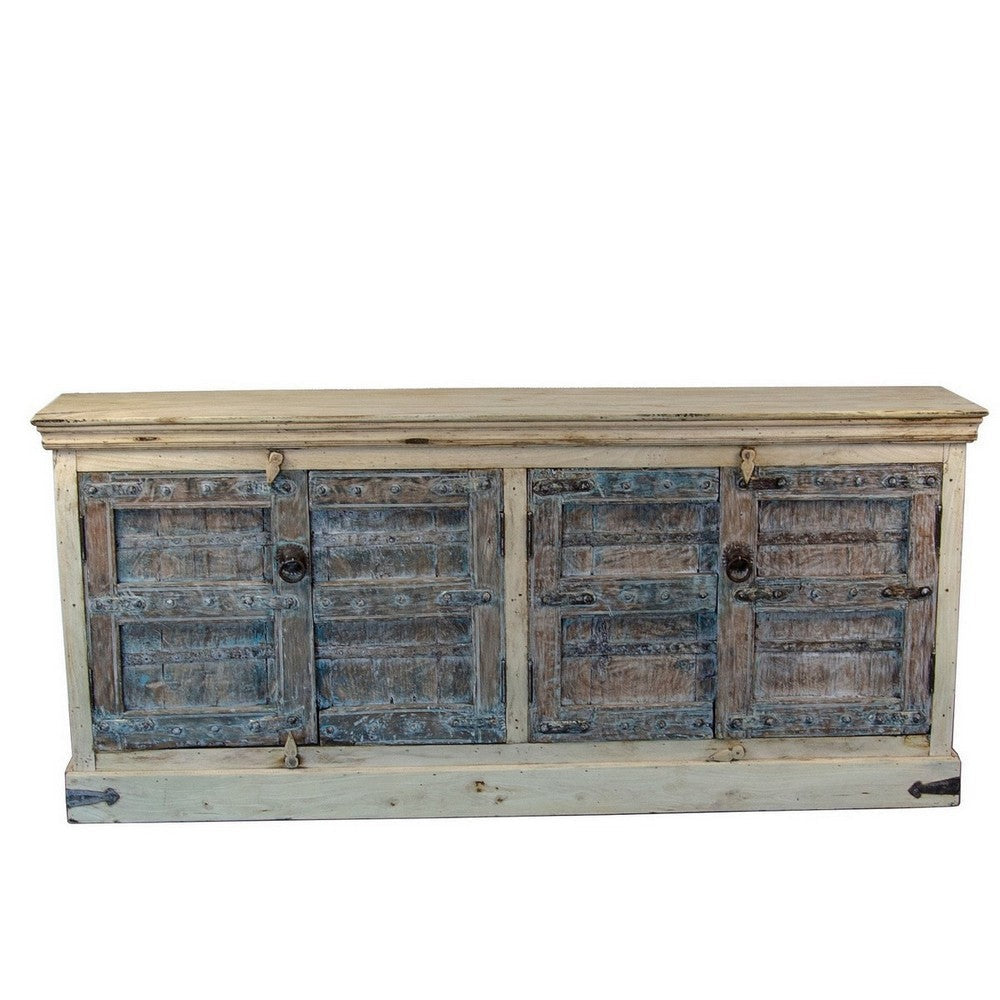 Vintage Indian Bleached Wooden 4-Door Sideboard - Berbere Imports