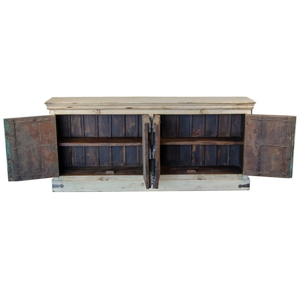 Vintage Indian Bleached Wooden 4-Door Sideboard - Berbere Imports