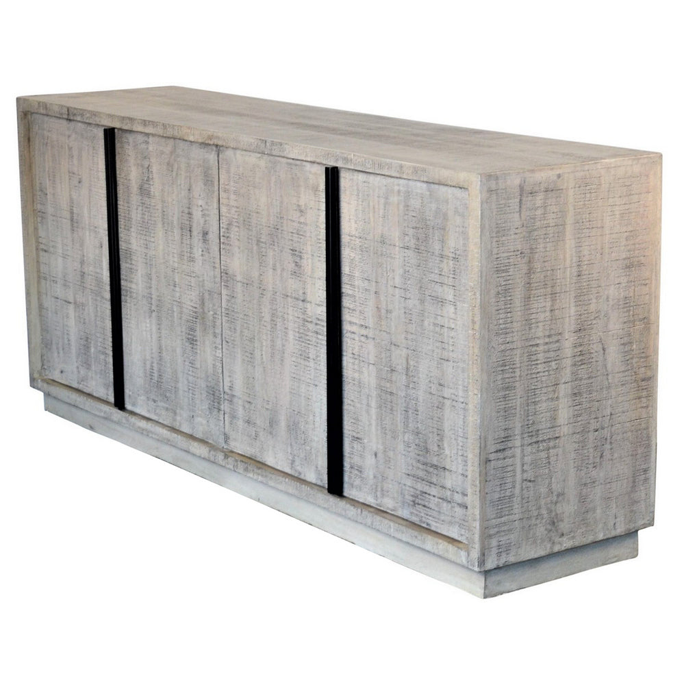 Indian Whitewashed Wooden 4-Door Sideboard - Berbere Imports