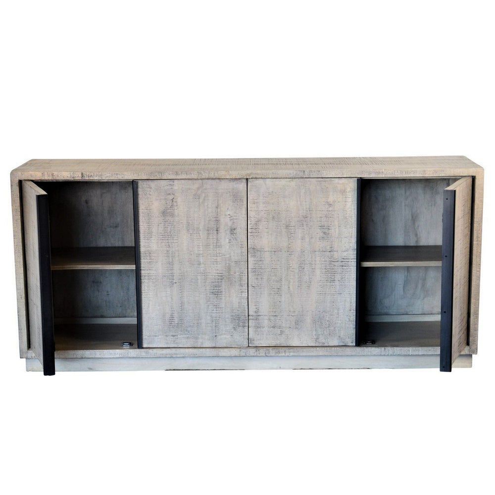 Indian Whitewashed Wooden 4-Door Sideboard - Berbere Imports