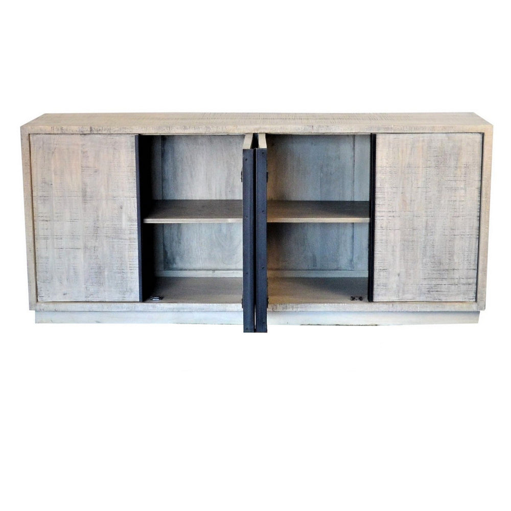 Indian Whitewashed Wooden 4-Door Sideboard - Berbere Imports