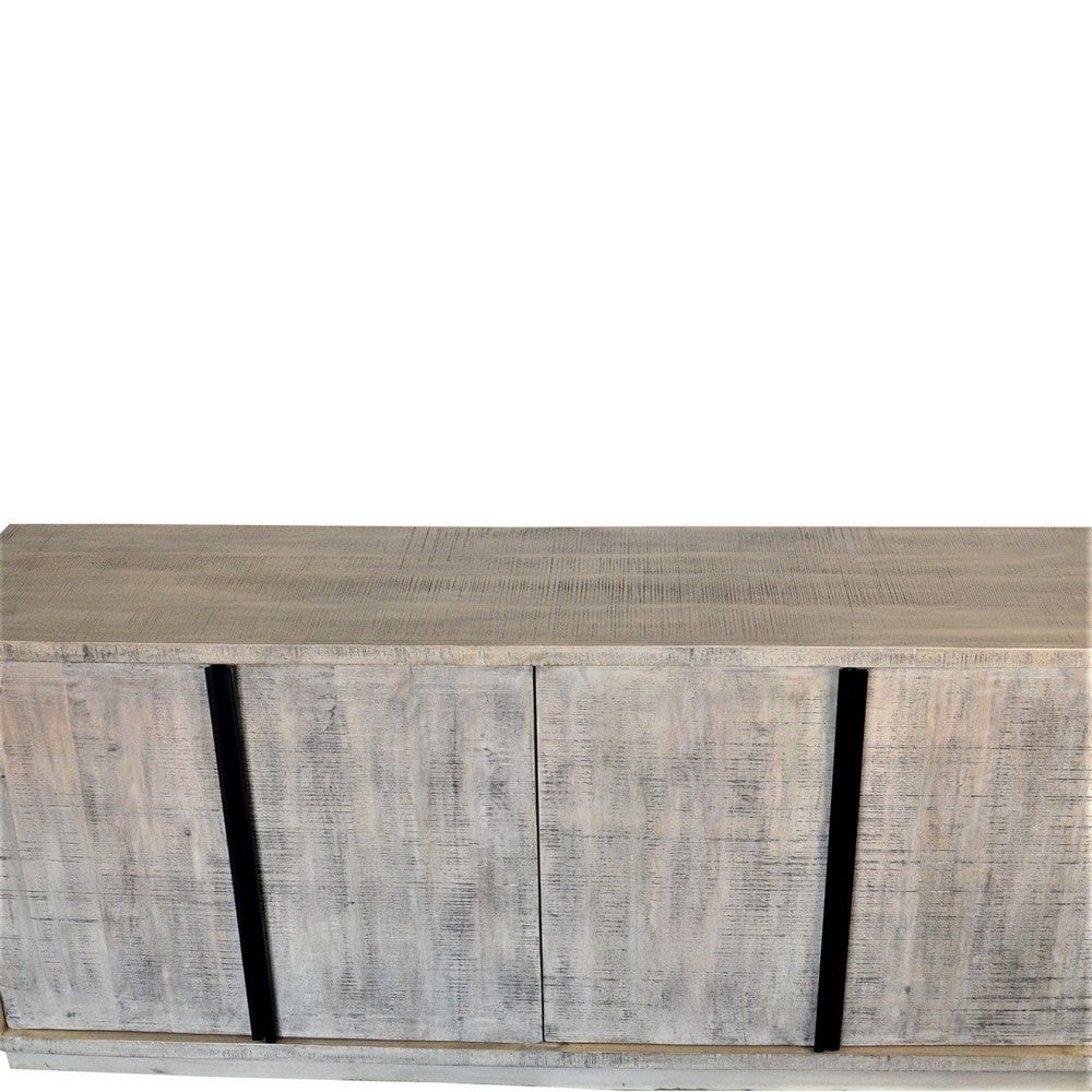 Indian Whitewashed Wooden 4-Door Sideboard - Berbere Imports