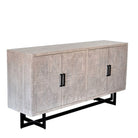 Indian Whitewashed Wooden 4-Door Sideboard With Iron Base - Berbere Imports