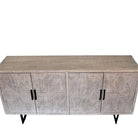 Indian Whitewashed Wooden 4-Door Sideboard With Iron Base - Berbere Imports