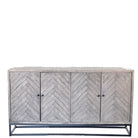 Indian Gray Wooden 4-Door Sideboard With Iron Base - Berbere Imports