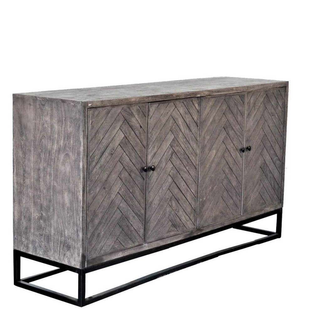 Indian Gray Wooden 4-Door Sideboard With Iron Base - Berbere Imports