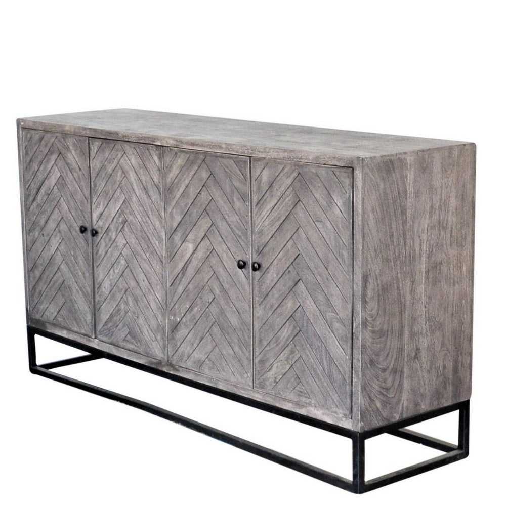 Indian Gray Wooden 4-Door Sideboard With Iron Base - Berbere Imports