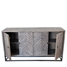 Indian Gray Wooden 4-Door Sideboard With Iron Base - Berbere Imports