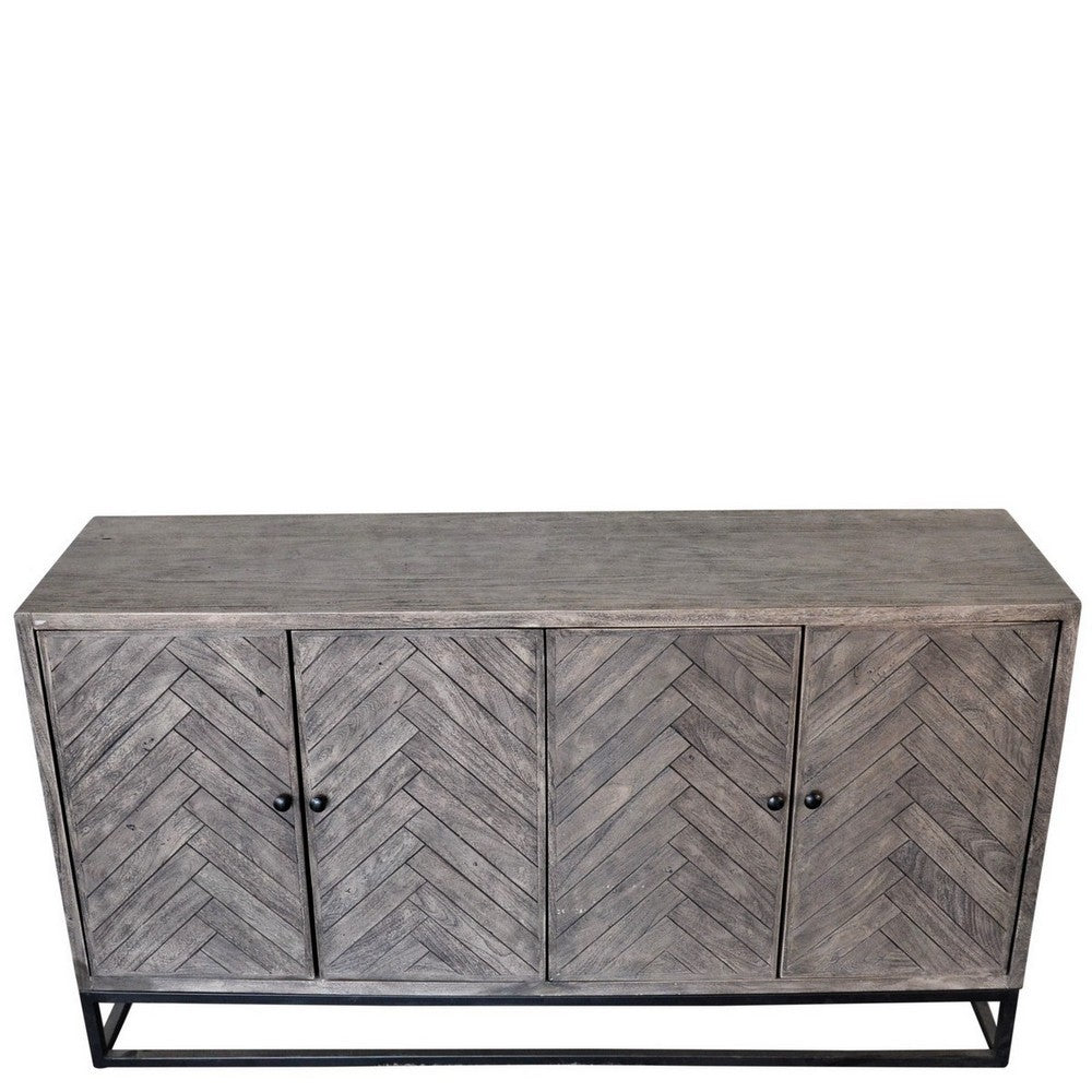 Indian Gray Wooden 4-Door Sideboard With Iron Base - Berbere Imports