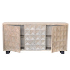 Indian Whitewash Wooden 3-Door Sideboard With Iron Base - Berbere Imports
