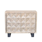 Indian Whitewash Wooden 2-Door Accent Cabinet With Iron Base - Berbere Imports