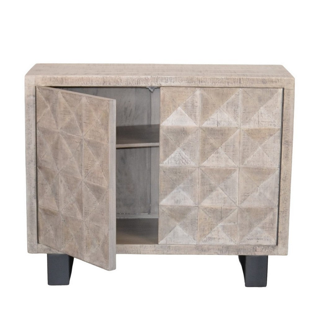 Indian Whitewash Wooden 2-Door Accent Cabinet With Iron Base - Berbere Imports