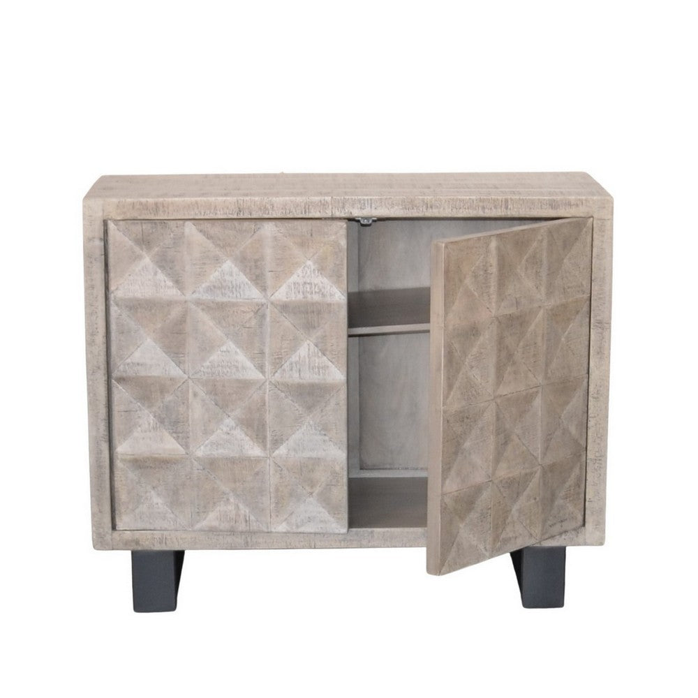 Indian Whitewash Wooden 2-Door Accent Cabinet With Iron Base - Berbere Imports