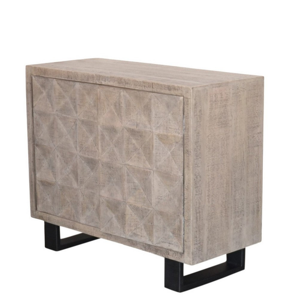 Indian Whitewash Wooden 2-Door Accent Cabinet With Iron Base - Berbere Imports
