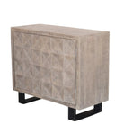 Indian Whitewash Wooden 2-Door Accent Cabinet With Iron Base - Berbere Imports
