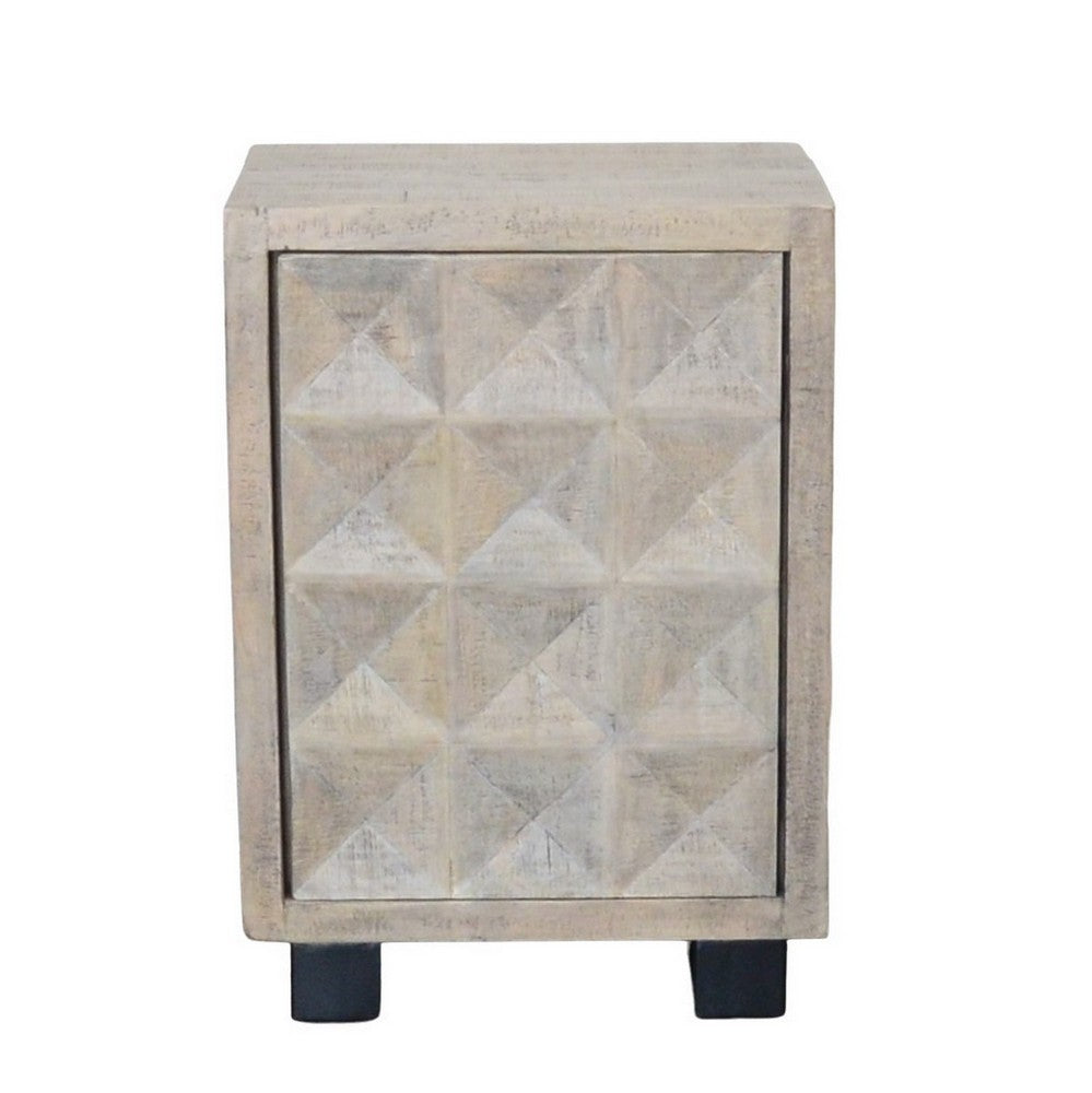 Indian Whitewash Wooden 1-Door Side Cabinet With Iron Base - Berbere Imports