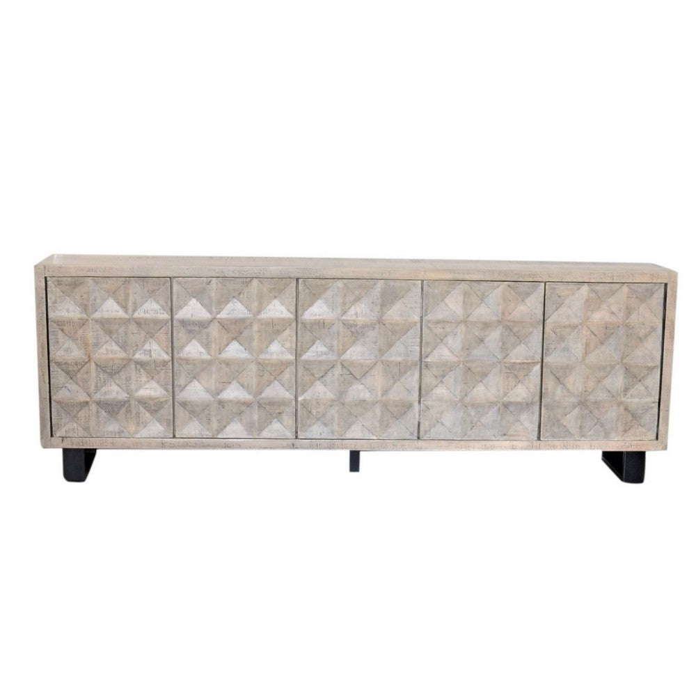 Indian Whitewash Wooden 5-Door Sideboard With Iron Base - Berbere Imports