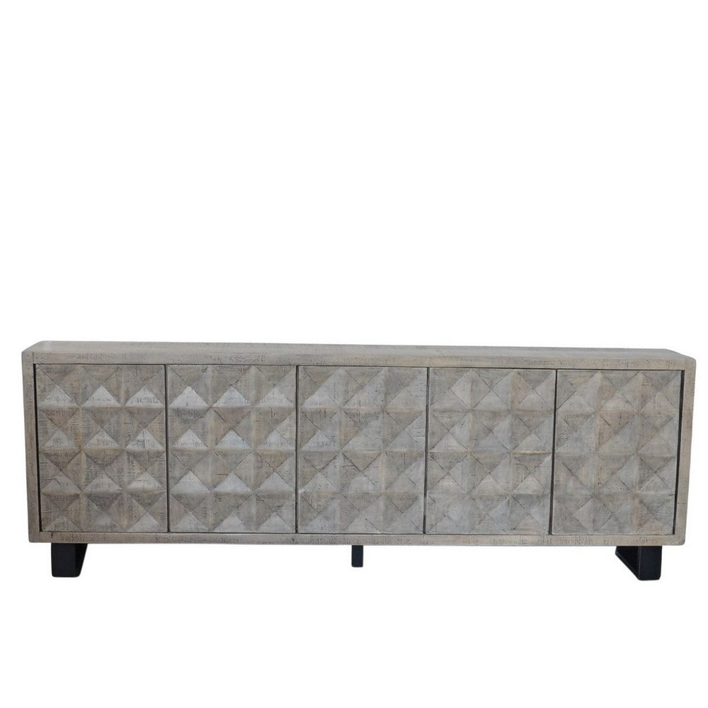 Indian Whitewash Wooden 5-Door Sideboard With Iron Base - Berbere Imports