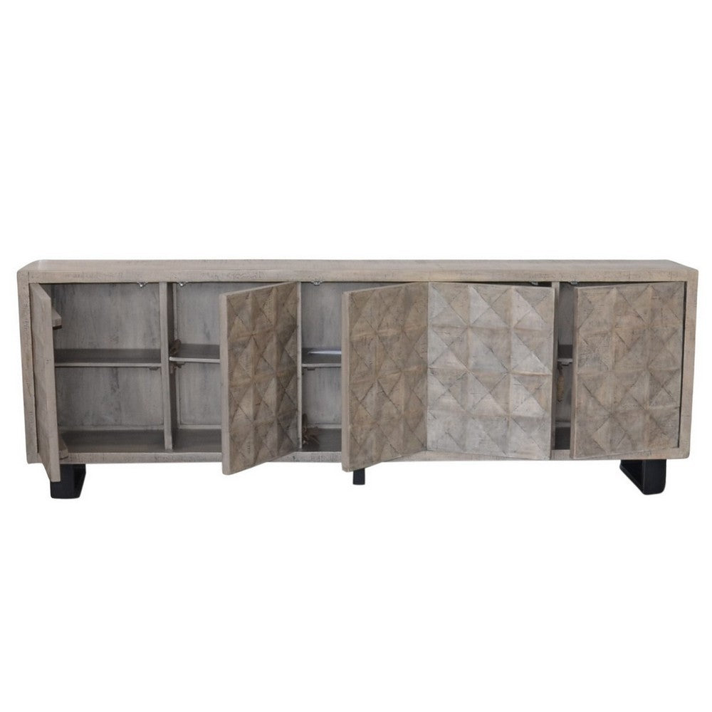 Indian Whitewash Wooden 5-Door Sideboard With Iron Base - Berbere Imports