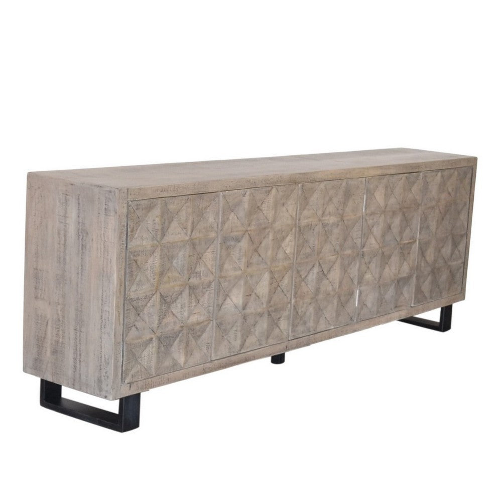 Indian Whitewash Wooden 5-Door Sideboard With Iron Base - Berbere Imports