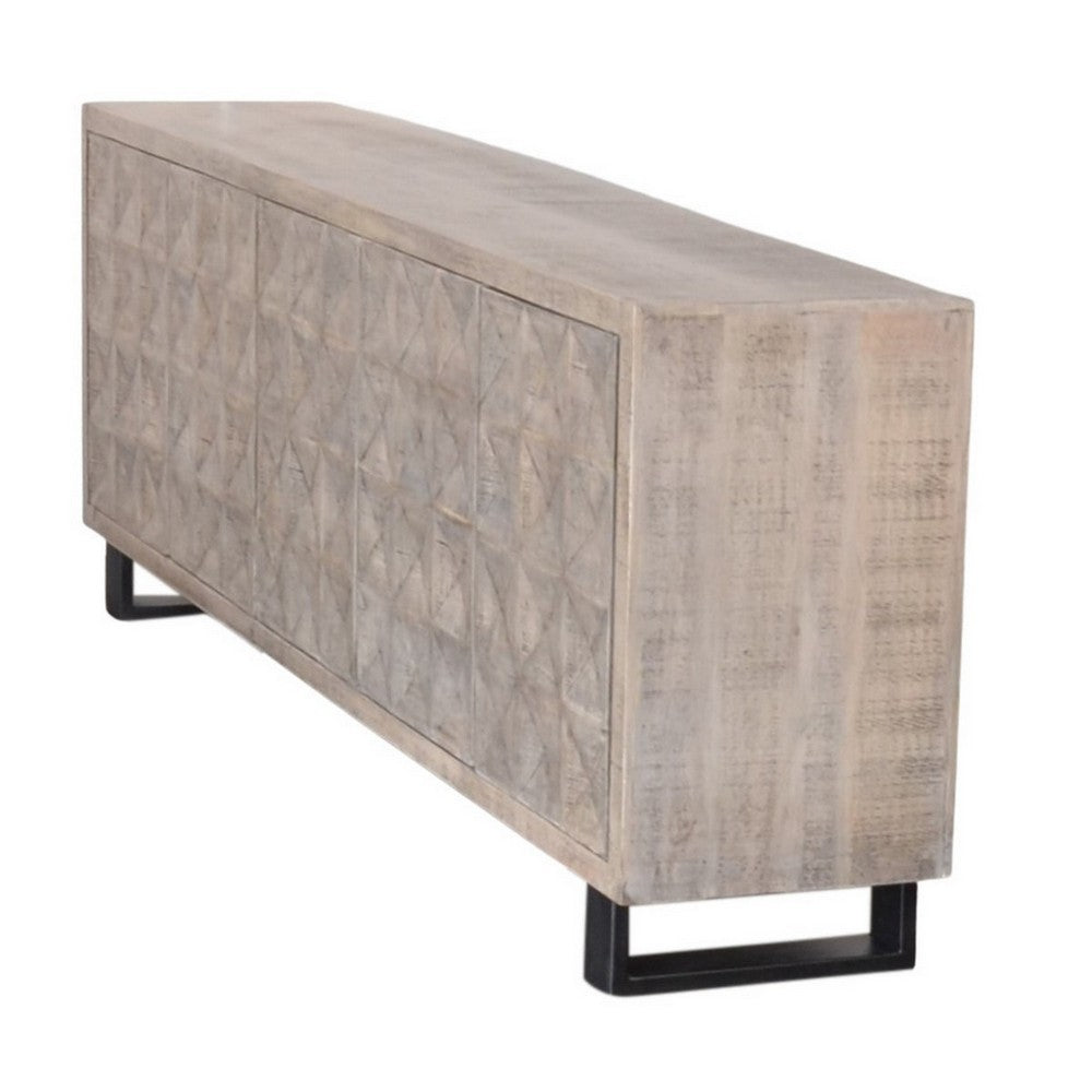 Indian Whitewash Wooden 5-Door Sideboard With Iron Base - Berbere Imports