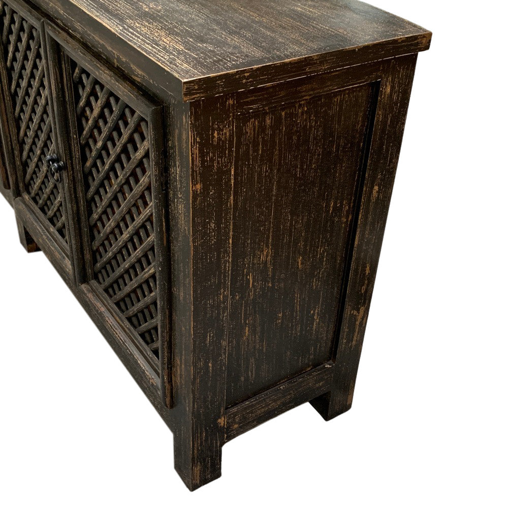 Distressed Black 4-Lattice-Door Sideboard - Berbere Imports