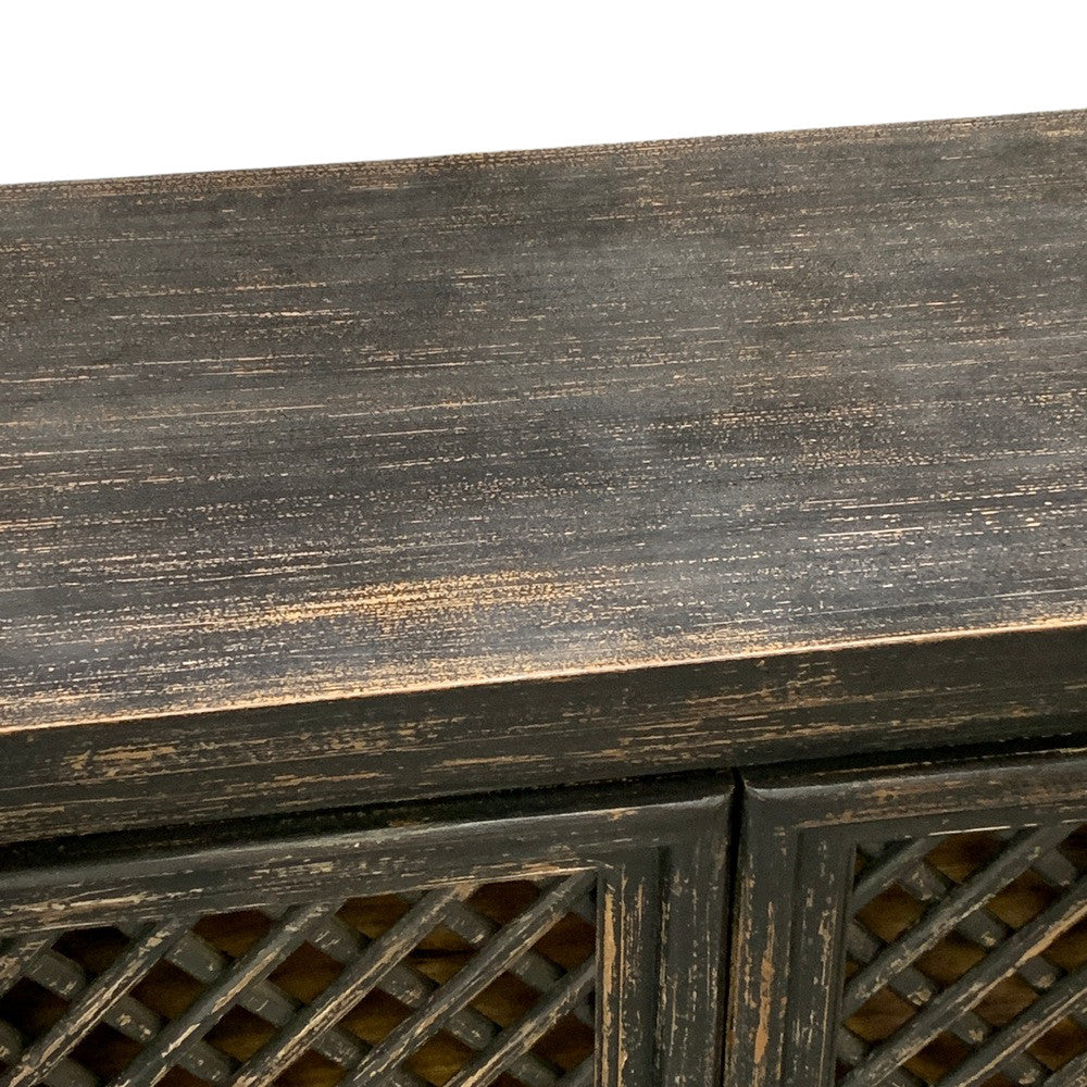 Distressed Black 4-Lattice-Door Sideboard - Berbere Imports