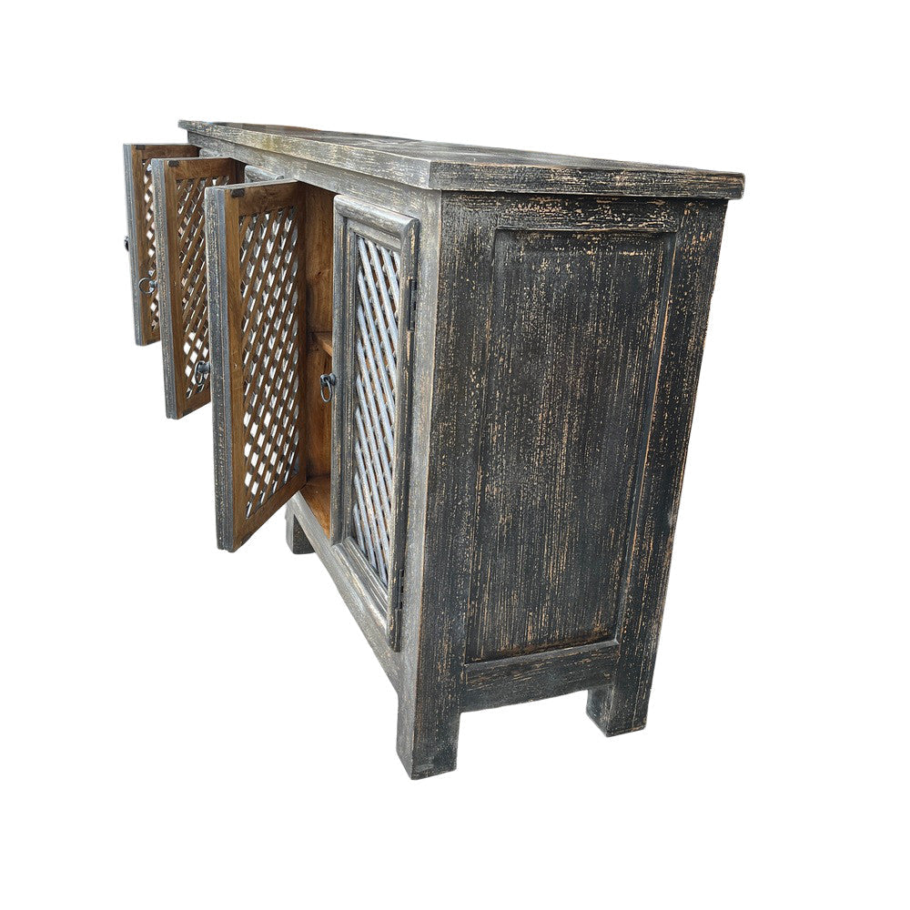 Distressed Black Lattice 6-Door Sideboard - Berbere Imports