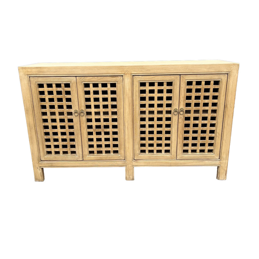 Vintage Natural Wooden Lattice 4-Door Sideboard - Berbere Imports