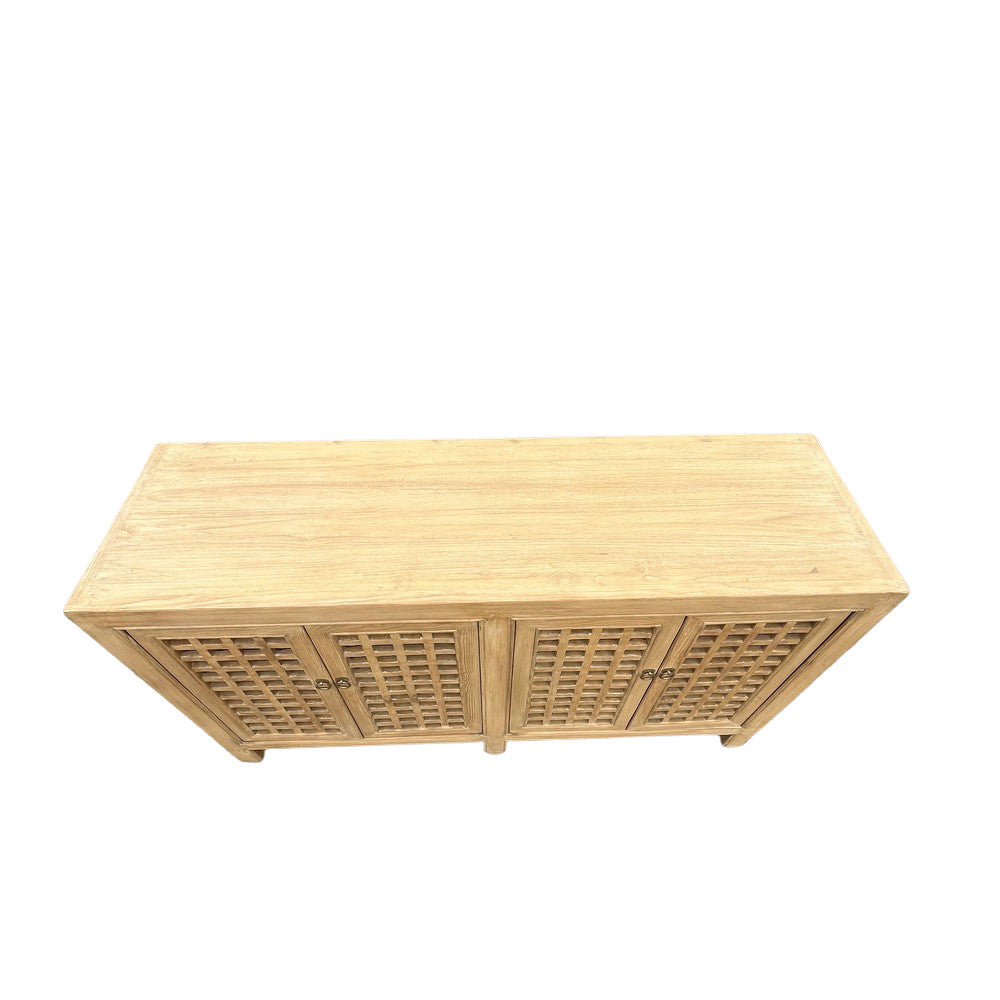 Vintage Natural Wooden Lattice 4-Door Sideboard - Berbere Imports