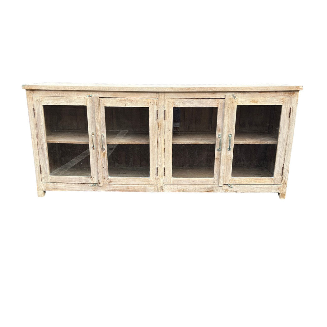 Vintage 4-Door Wood And Glass Buffet - Berbere Imports