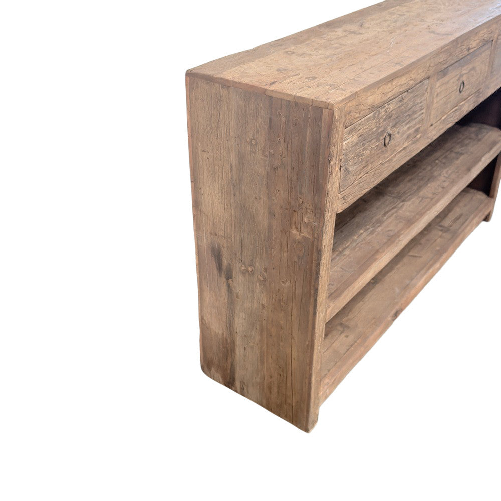 Indian 3-Drawer Wooden Sideboard With Shelves - Berbere Imports