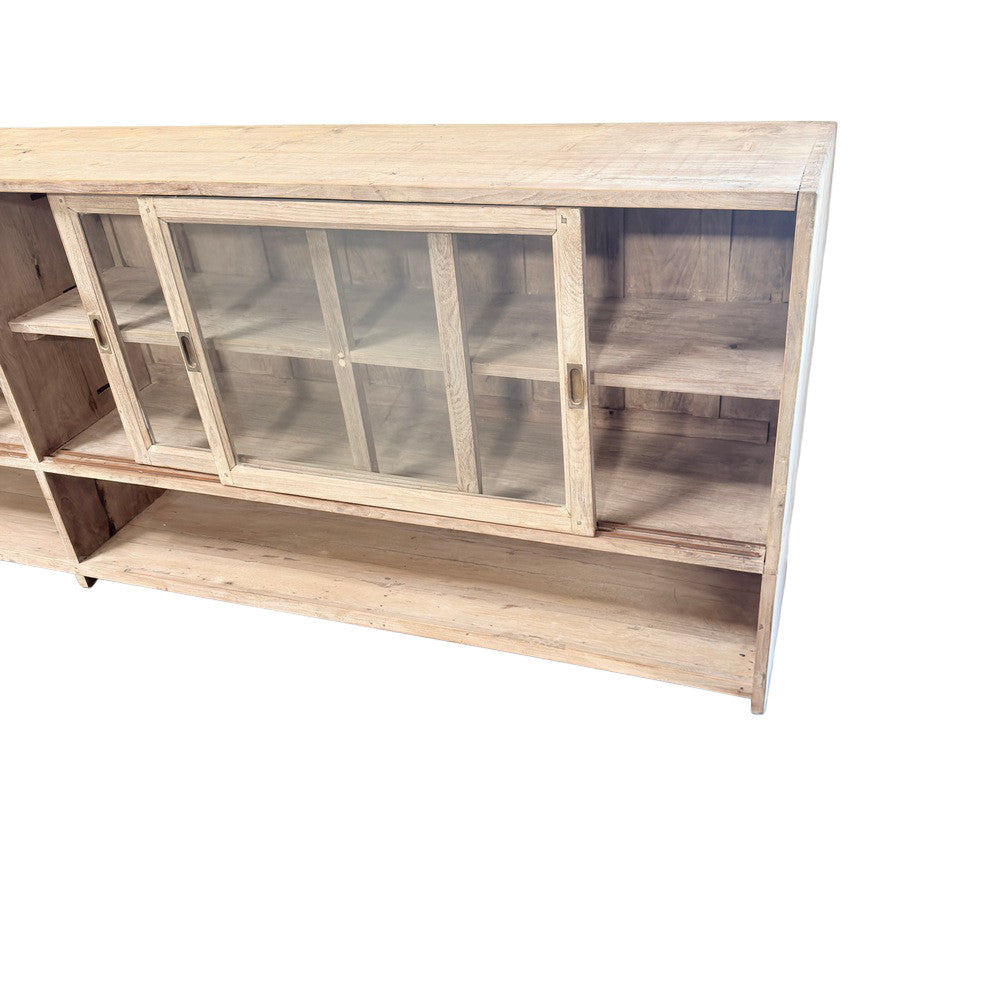 Indian Wooden Sideboard With 4-Sliding Glass Doors And Lower Open Shelf - Berbere Imports