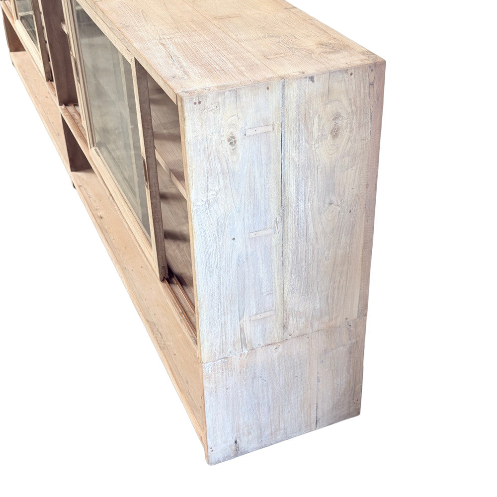 Indian Wooden Sideboard With 4-Sliding Glass Doors And Lower Open Shelf - Berbere Imports
