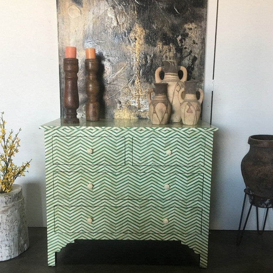 White And Green Bone Inlay 4-Drawer Dresser - Berbere Imports