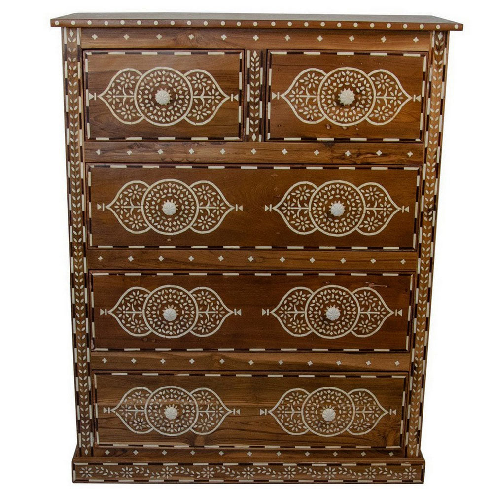 Indian Bone Inlay 5-Drawer Dresser - Berbere Imports