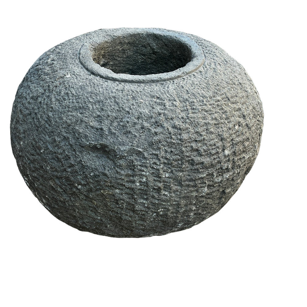 Low Round Natural Stone Planter - Berbere Imports