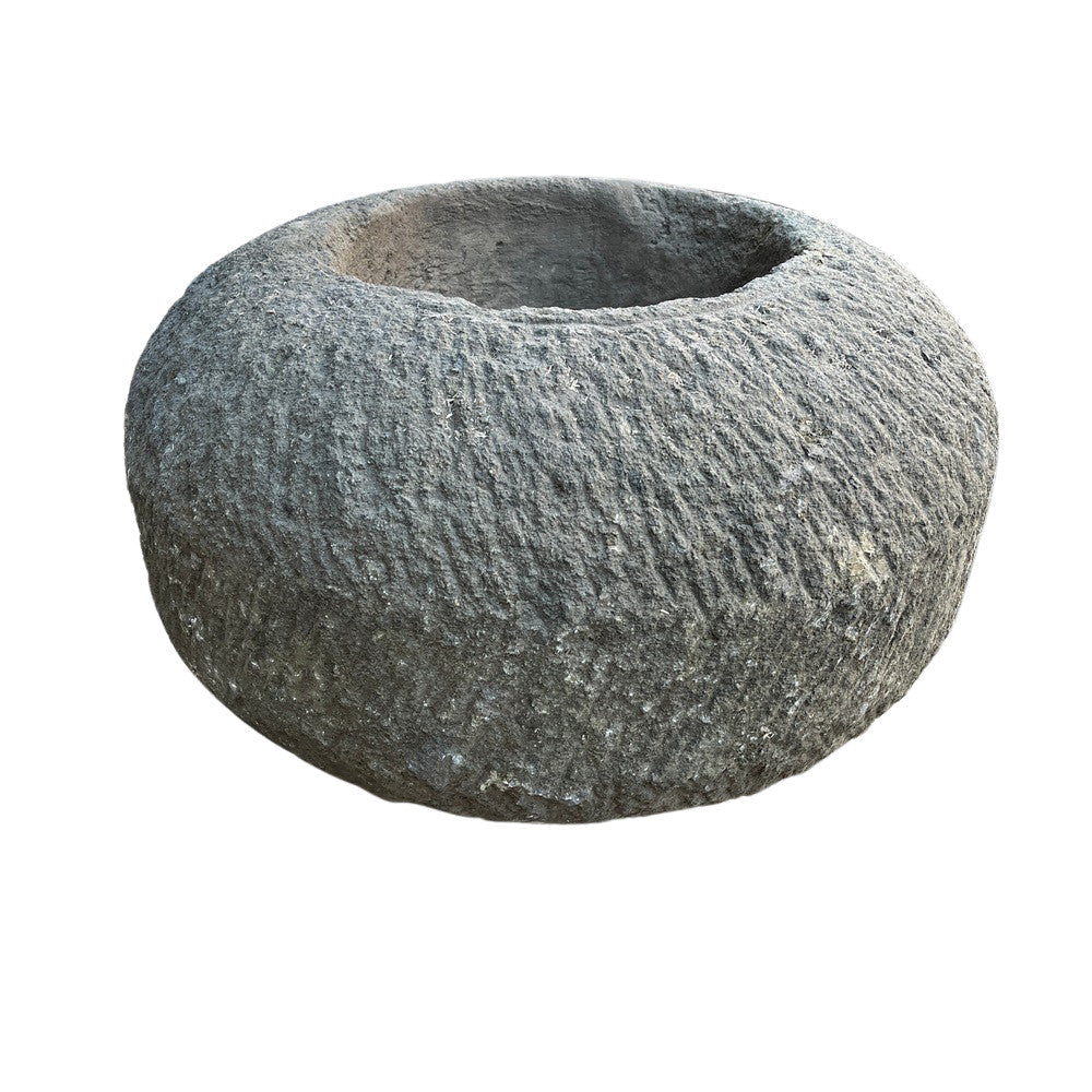 Low Round Natural Stone Planter - Berbere Imports