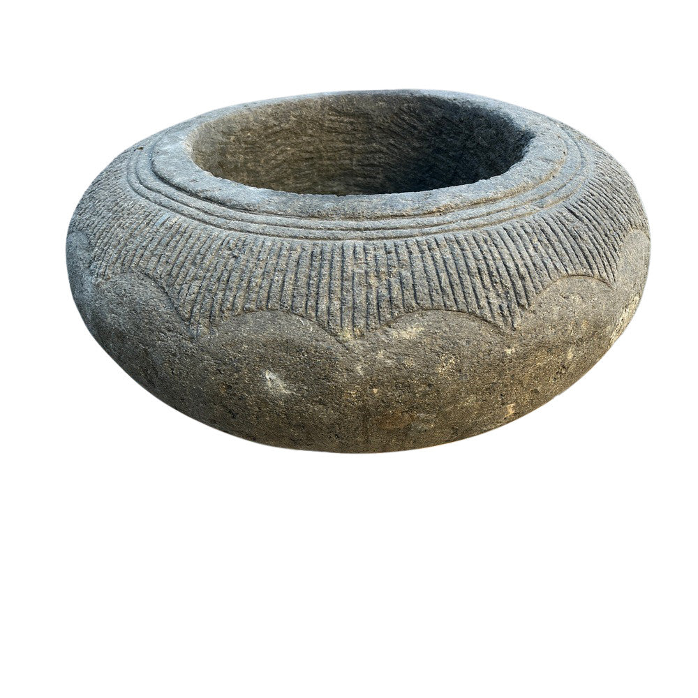 Low Round Natural Stone Planter - Berbere Imports