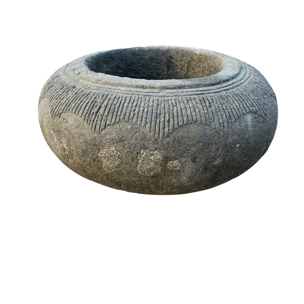 Low Round Natural Stone Planter - Berbere Imports