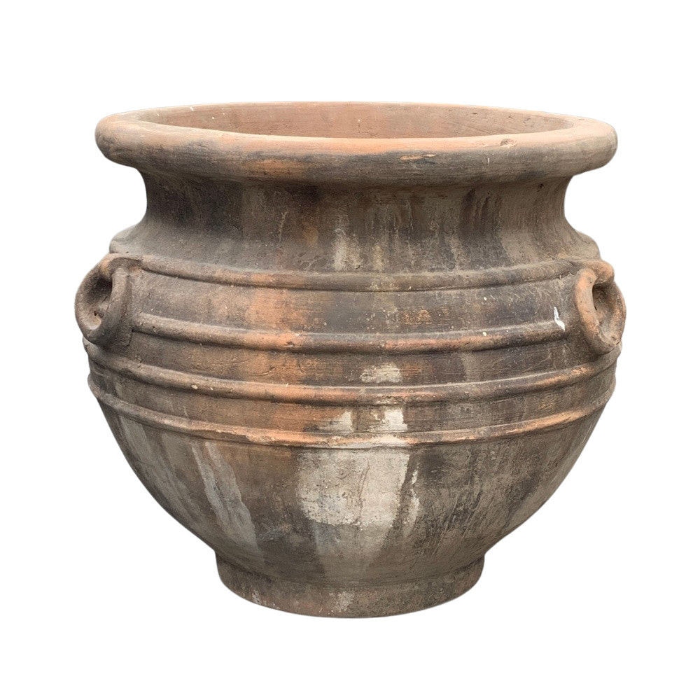 Short Terracotta Planter With Decorative Rings - Berbere Imports