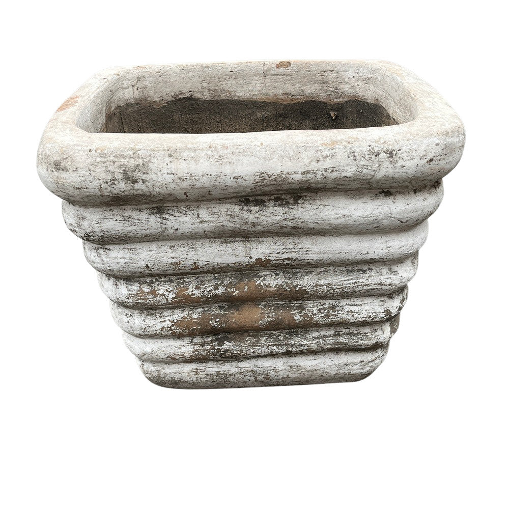 White Square Ribbed Planter - Berbere Imports